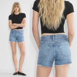 NWT AGOLDE Parker Long Mid Rise Cut-Off Denim Shorts Size 22 Fairway